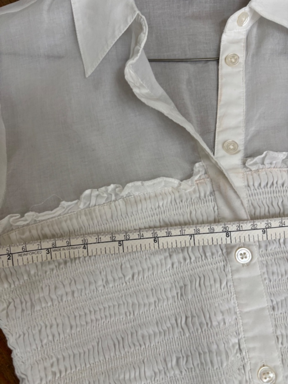 Veronica Beard Emerson Smocked Cotton Button-Up Shirt in White.  Size - Picture 6 of 8